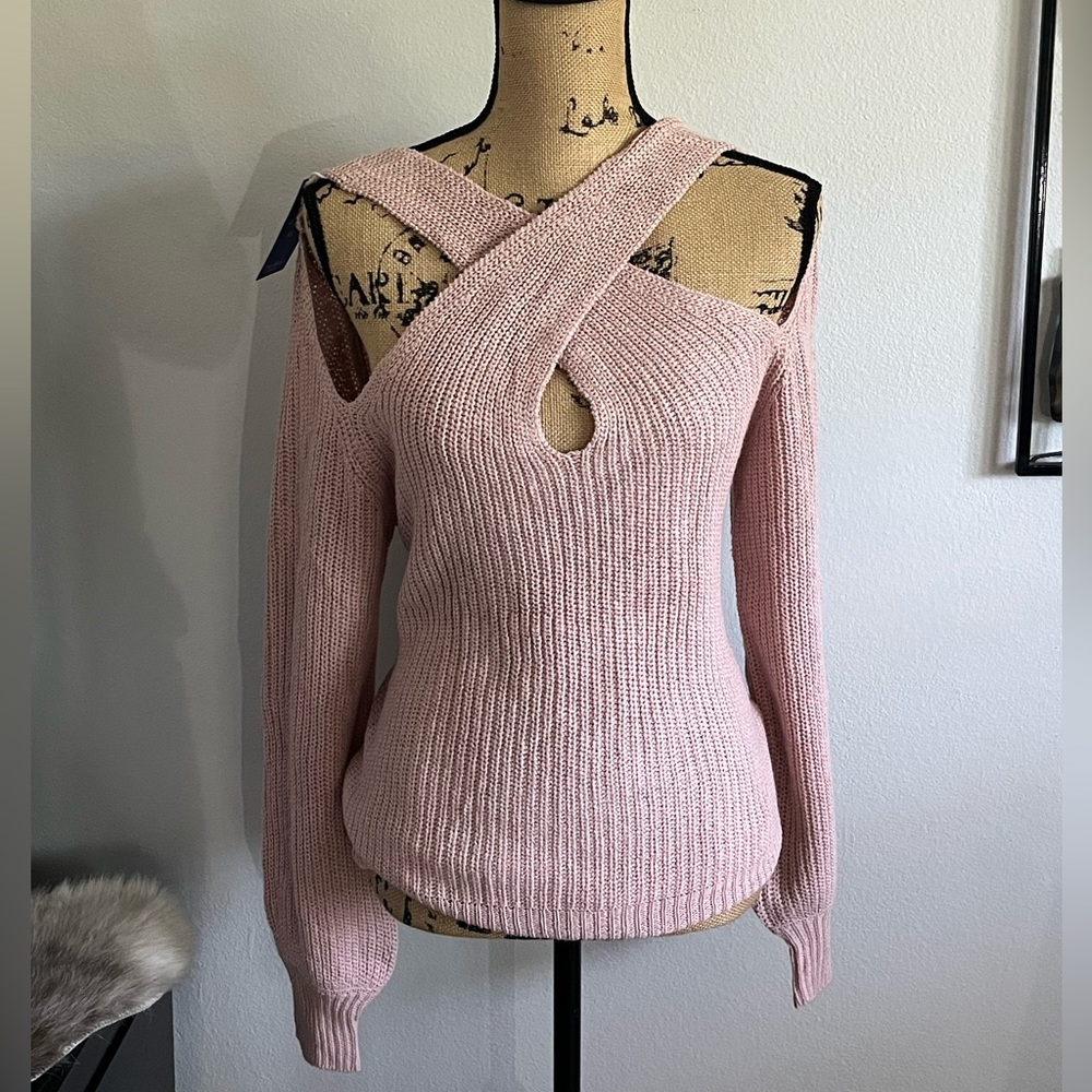 Crisscross Halter Cold Shoulder Cut Out Knit Sweater Size XS - Picture 6 of 9